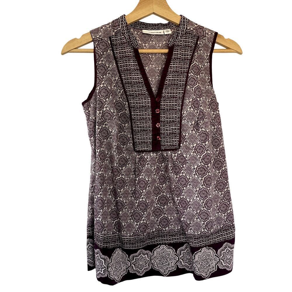 St. John's Bay Geometric V-Neck Sleeveless Top Small Purple Womens Cotton